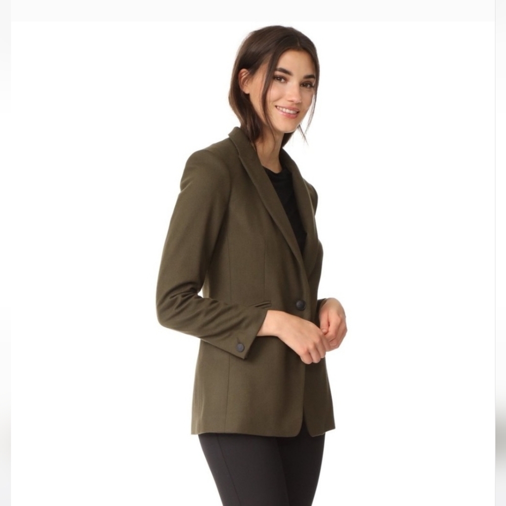 Rag & Bone Duke Blazer Olive Green Wool With Leather Trim - 8
